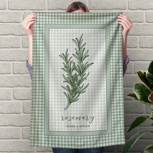 Rosemary Herb Kitchen Towel – Green Gingham Border Theedoek