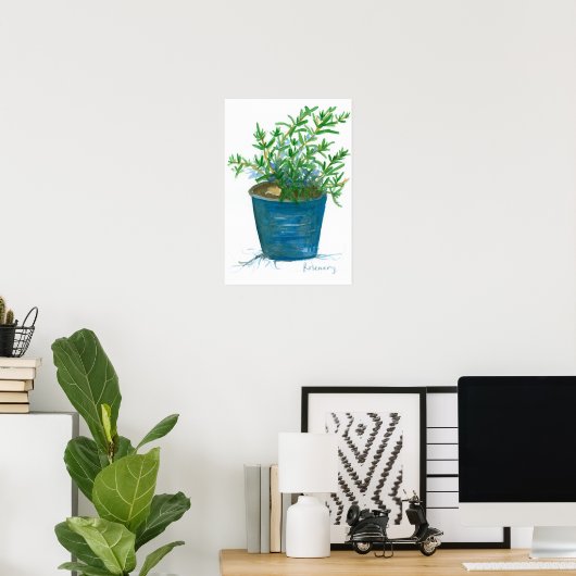 Rosemary Kitchen Herb Plant Waterverf schilderen Poster (Thuiskantoor)