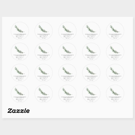 Rosemary Memorial Funeral Seed Packet Ronde Sticker (Vel)