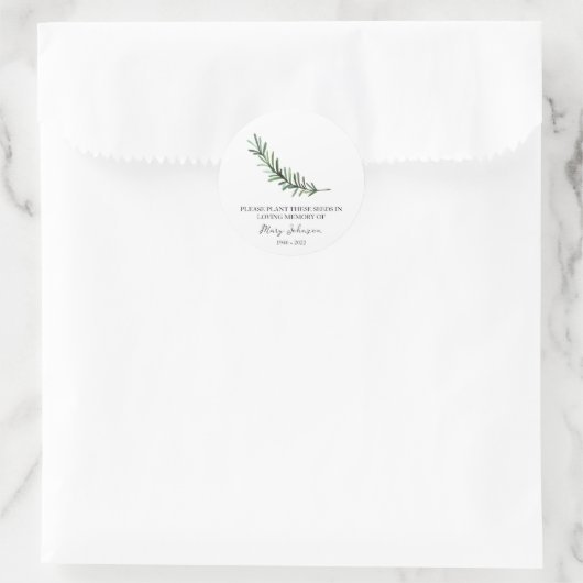Rosemary Memorial Funeral Seed Packet Ronde Sticker (Tas)