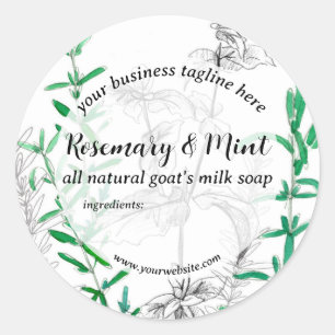 Rosemary Mint Handgemaakte zeep Productlabel Ronde Sticker