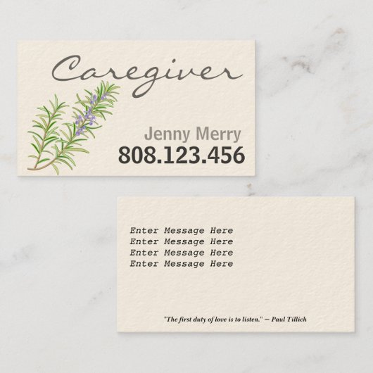 Rosemary Sage: Visitekaartjes voor verzorgers (Voorkant / Achterkant)
