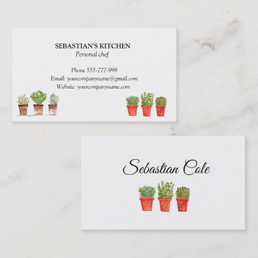 Rosemary Thyme Sage Herbs Culinaire Chef Pots Visitekaartje (Voorkant / Achterkant)