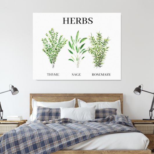Rosemary Thyme Sage Herbs Culinaire Keukenkaak Canvas Afdruk (Insitu (Slaapkamer))