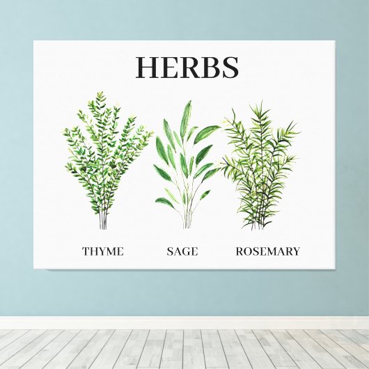 Rosemary Thyme Sage Herbs Culinaire Keukenkaak Canvas Afdruk (Insitu (Houten vloer))