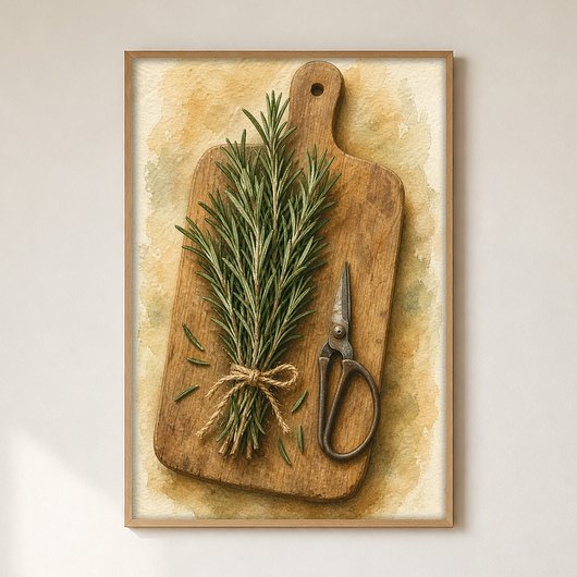 Rosemarybundel en Schaar Waterverf Poster