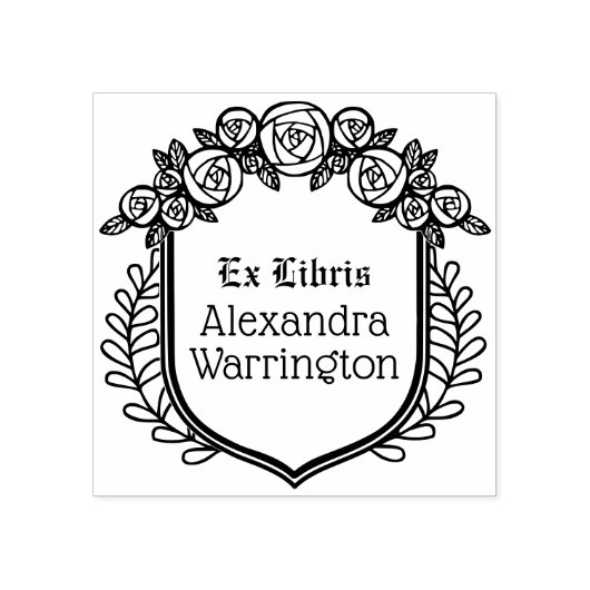 Rosen & Bladeren Crest Ex Libris Bibliotheek Boekn Rubberstempel (Afrduk)