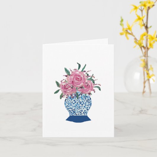 Rosen Blau Witte Gemberpot Wenskaart Kaart (Gele Bloem)