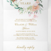 Rosen Bloem 50e Gouden Jubileum Huwelijk Foto Drieluik Uitnodiging (Binnenkant midden)