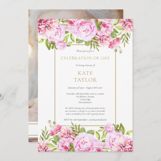 Rosen Bloem Foto Funeral Feest van het Leven Kaart (Voorkant / Achterkant)