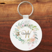 Rosen Bloem Goud Schrift Monogram Sleutelhanger (Voorkant)