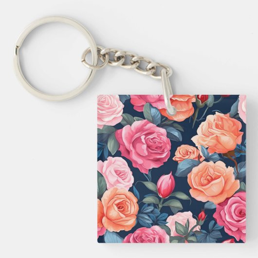 Rosen Bloemen Bloei Patroon Sleutelhanger (voorkant)