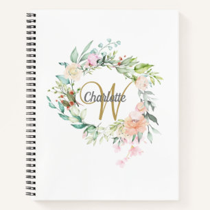 Rosen Bloemengoud Monogram Meisjesachtig Schrift Notitieboek