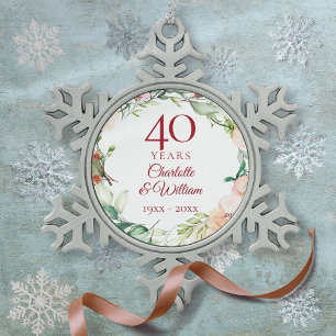 Rosen Bloemenguirlande 40ste Huwelijksjubileum Tin Sneeuwvlok Ornament