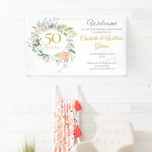 Rosen Bloemenkrans 50ste Verjaardag Welkom Spandoek (Insitu)