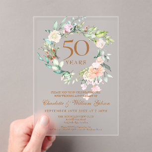 Rosen Bloemensling 50ste Huwelijksjubileum Acryl Uitnodigingen