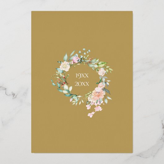 Rosen Bloemensling 50ste Huwelijksjubileum Goud Folie Uitnodiging (Achterkant)