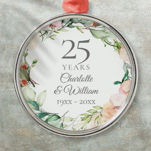 Rosen Bloemenslingers 25e Huwelijksjubileum  Metalen Ornament
