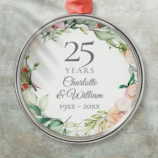 Rosen Bloemenslingers 25e Huwelijksjubileum  Metalen Ornament