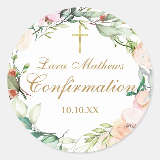 Rosen Bloemenslingers Gouden Schrift Bevestiging Ronde Sticker (Voorkant)