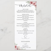 Rosen Bloemhart Script Bruiloft Diner Menu (Voorkant)