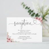 Rosen Bloemhart Script Bruiloftsreceptie Informatiekaartje (Staand voorkant)
