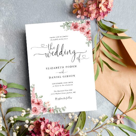 Rosen Bloemhart Script Calligrafie Bruiloft Kaart