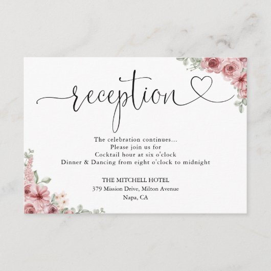 Rosen Bloemhart Script Trouwreceptie Informatiekaartje (Voorkant)