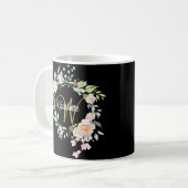 Rosen Bloemige Elegante Script Monogram Goud Zwart Koffiemok (Voorkant links)