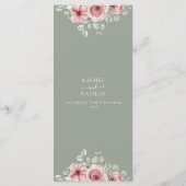 Rosen Bloemige Saliegroen Trouwdiner Menu (Achterkant)