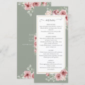 Rosen Bloemige Saliegroen Trouwdiner Menu (Voorkant / Achterkant)