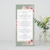 Rosen Bloemige Saliegroen Trouwdiner Menu (Staand voorkant)