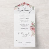 Rosen Bloemrijke Elegante Script Bruiloft All In One Uitnodiging (Binnen)