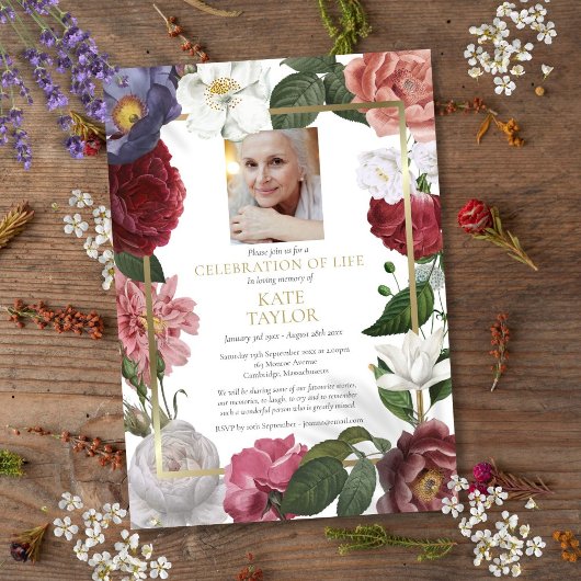 Rosen Bloemrijke Funeral Foto Herdenking van het L Kaart