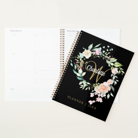 Rosen Bloemschrift Monogram Zwar Goud 2023 Planner (Display)