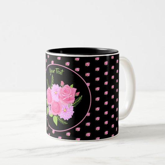 Rosen en Dahlias Zwart Tweekleurig Koffiekopje Tweekleurige Koffiemok (Voorkant rechts)