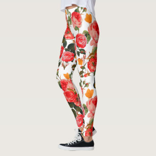 ROSEN EN GEEL BUTTERFLIES, wit, Floral Leggings