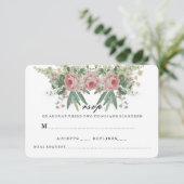 Rosen en groen bruiloft RSVP Kaart (Staand voorkant)