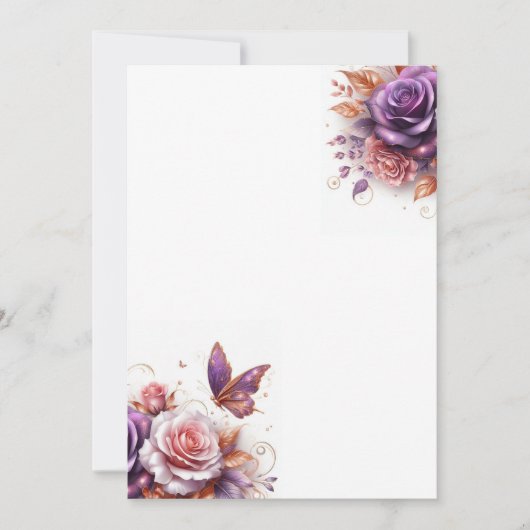Rosen en Vlinder Blank Huwelijk Kaart (Voorkant)