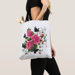 Rosen en Vlinders, Kleurig Ontwerp, Tote Bag