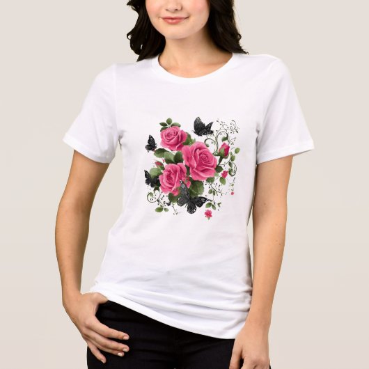 Rosen en Vlinders, Kleurig Ontwerp, Tri-Blend Shirt (Voorkant)