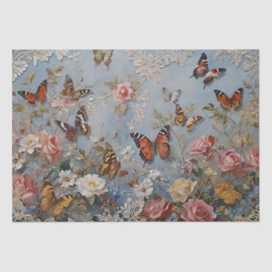Rosen en Vlinders Print Decoupage / Tissuepapier (Voorkant)
