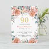 Rosen & Eucalyptus Bloemende 90ste Verjaardagsfees Kaart (Staand voorkant)