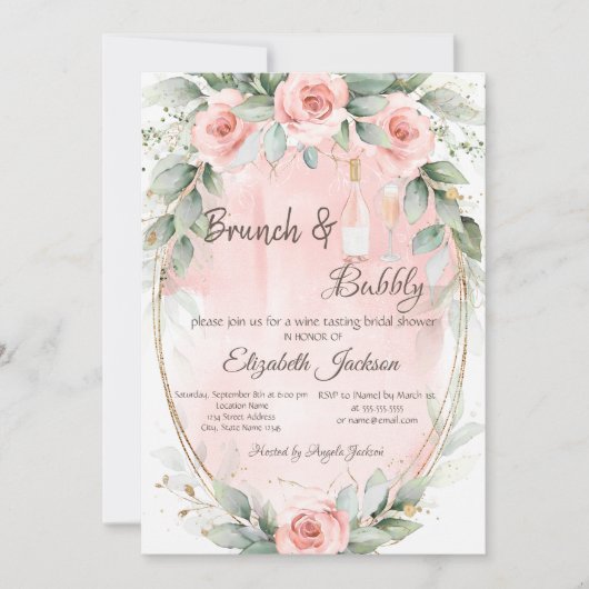 Rosen, Frame Brunch & Bubbly Bruidsfeest Kaart (Voorkant)