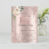 Rosen Glitter Drips Roze Goud 85ste Verjaardag Kaart (Staand voorkant)