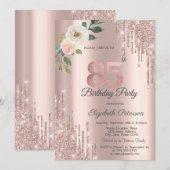 Rosen Glitter Drips Roze Goud 85ste Verjaardag Kaart (Voorkant / Achterkant)