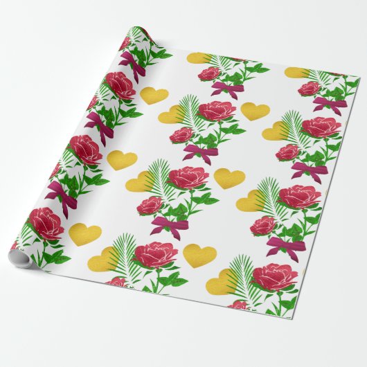 Rosen & Goud Hart Cadeaupapier (Uitgerold)