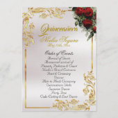 Rosen & Gouden Bladeren - Parel Quinceanera Progra Programmakaart (Voorkant)