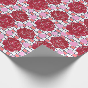Rosen, Harten op Geruite Patroon Cadeaupapier