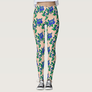 Rosen in opvallend elektrisch blauw met groene bla leggings